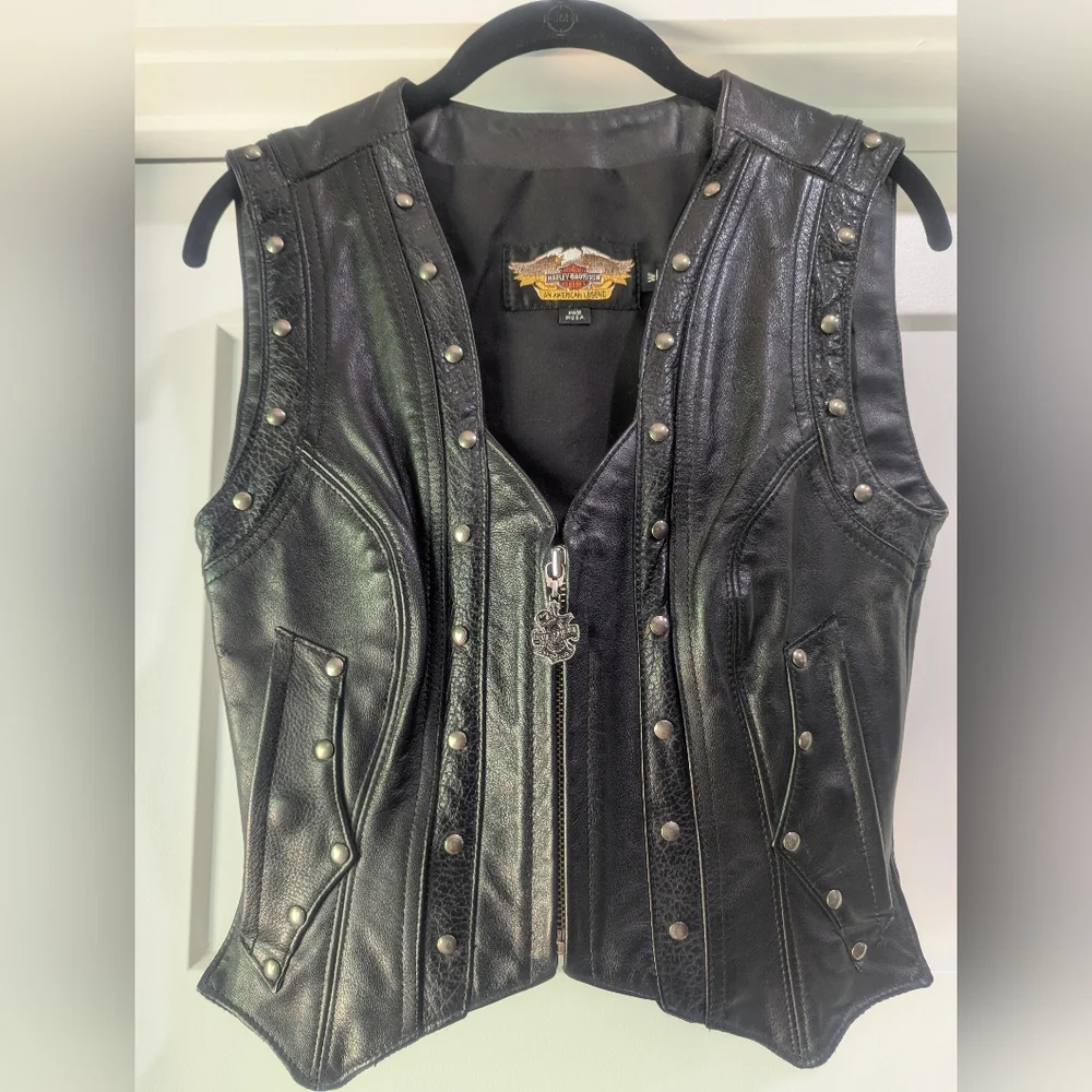 Harley Davidson Women's Small Black Leather Vest - Picture 1 of 7